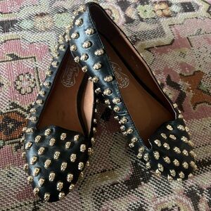 Jeffrey Campbell skull Skulltini black gold loafer flats size 8